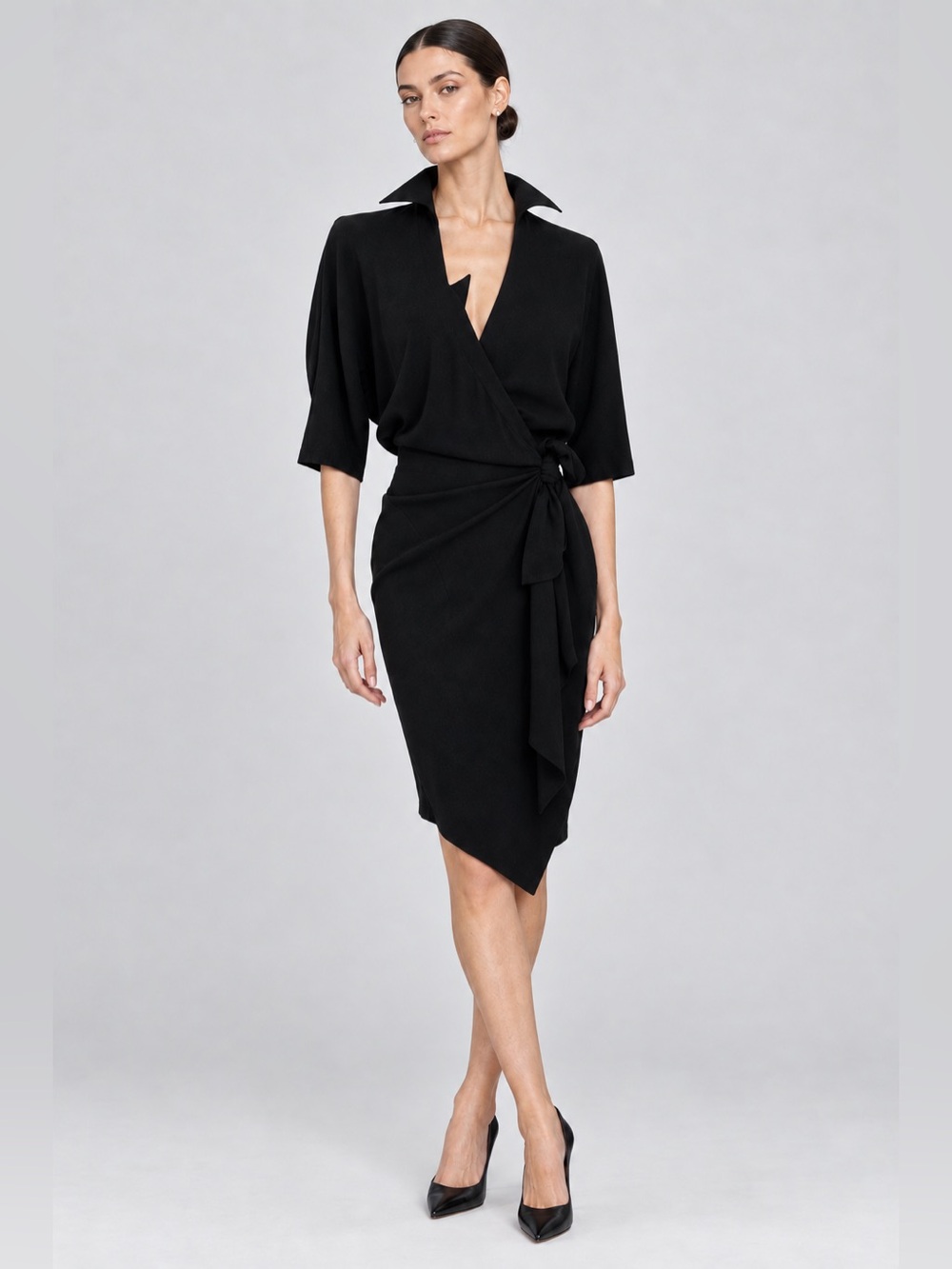 THIERRY MUGLER — LES INFERNALES FW 1988/89 — ARCHIVAL BLACK WRAP DRESS
